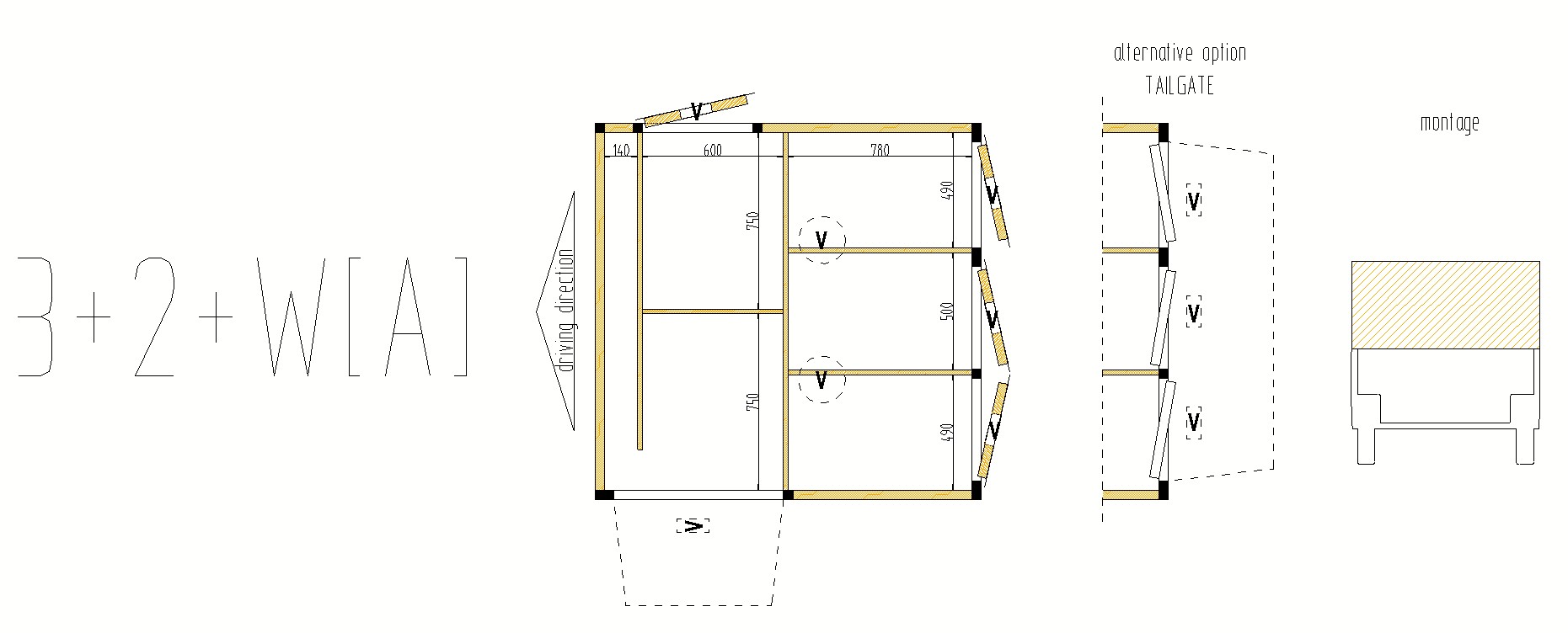 hunkåpa med vapenfack tre hundar och rejäla förvaringsfack